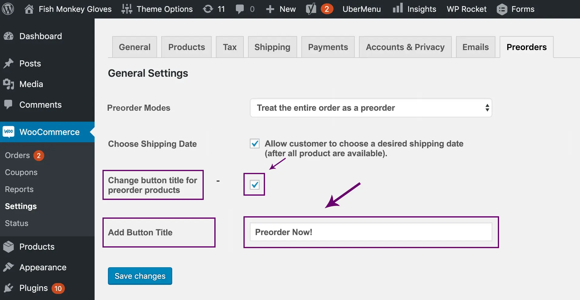 CHANGE BUTTON TITLE ON PRE-ORDERS PLUGINS