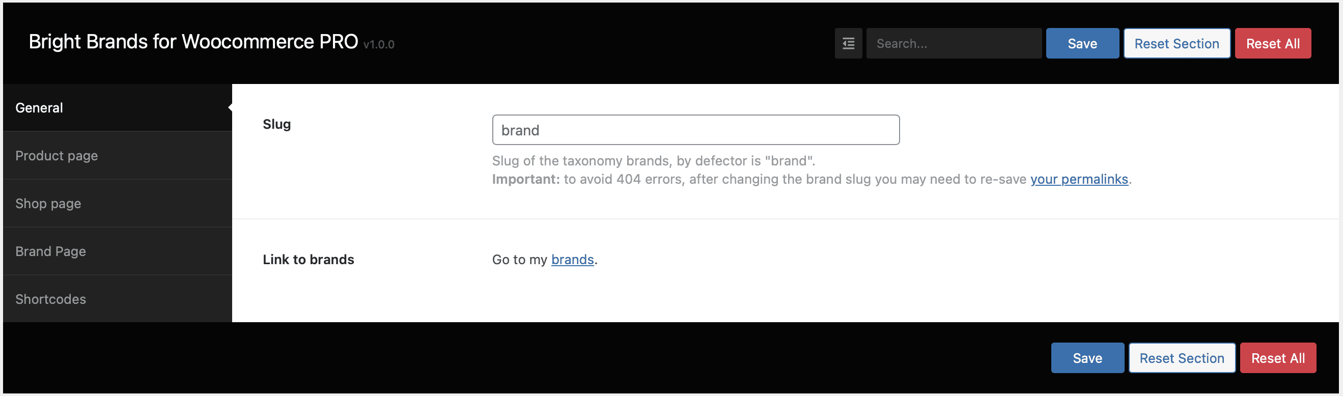 Plugin settings - PRO brands plugin - General tab