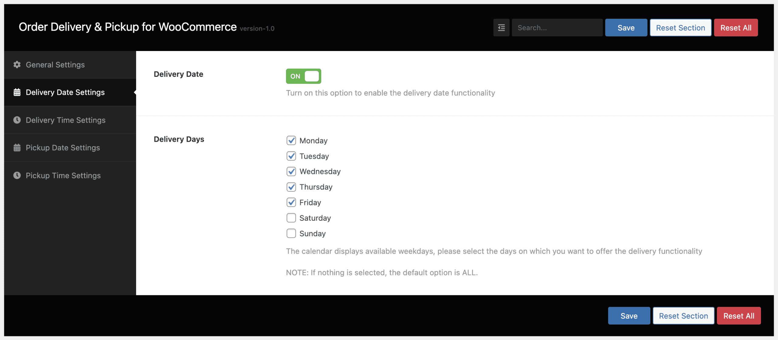 Plugin settings > delivery date tab