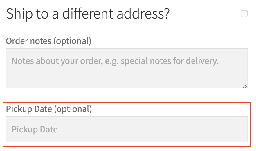Pickup date field on checkout page