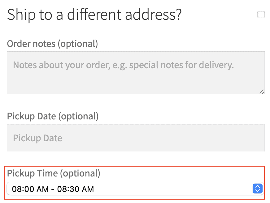Pickup time field on checkout page