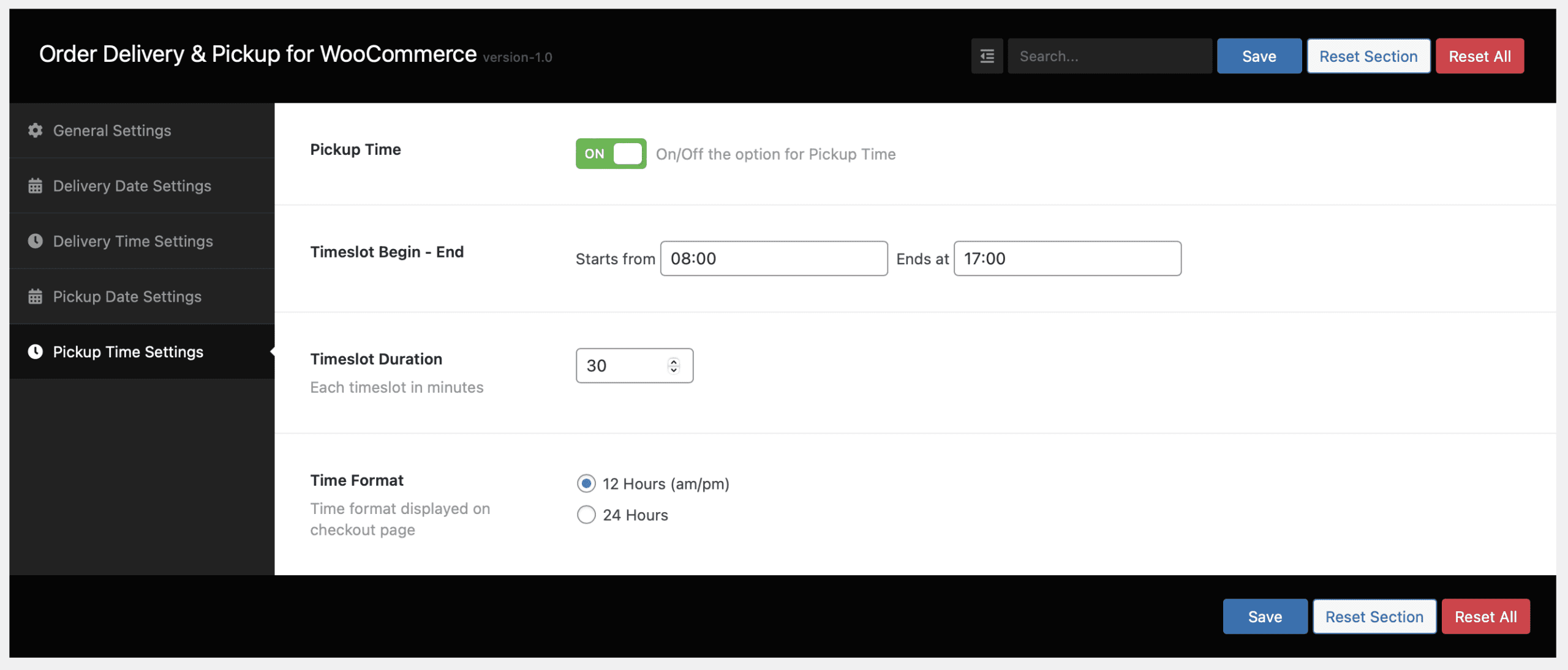 Pickup Time Settings