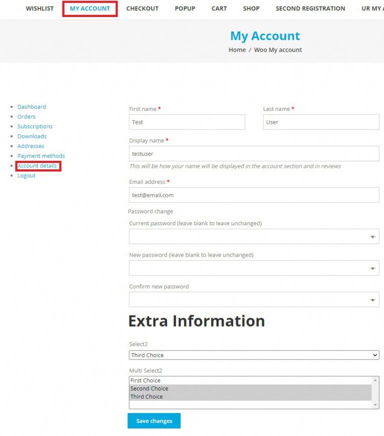 My Accounts User Registration WordPress Plugin
